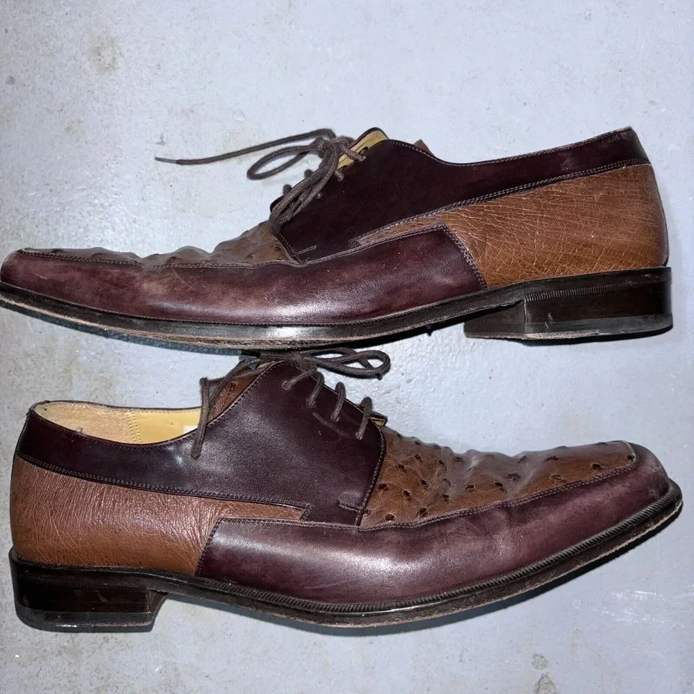 Vero Cuoio Genuine Ostrich Made In Spain Men's 10.5M‎ Brown Lace Up Oxford Shoes